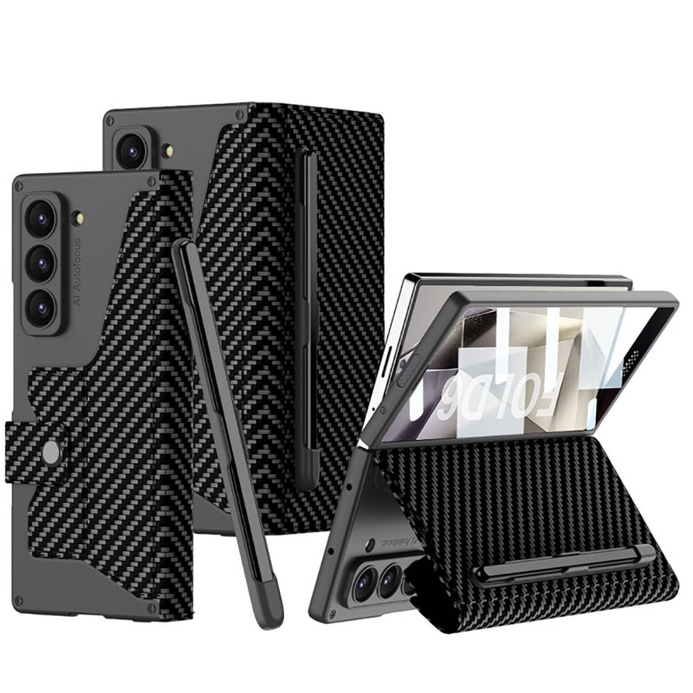 Galaxy Z Fold 6 Kamera Korumalı Karbon Tasarımlı Zore Kıpta Kalem Bölmeli Fest