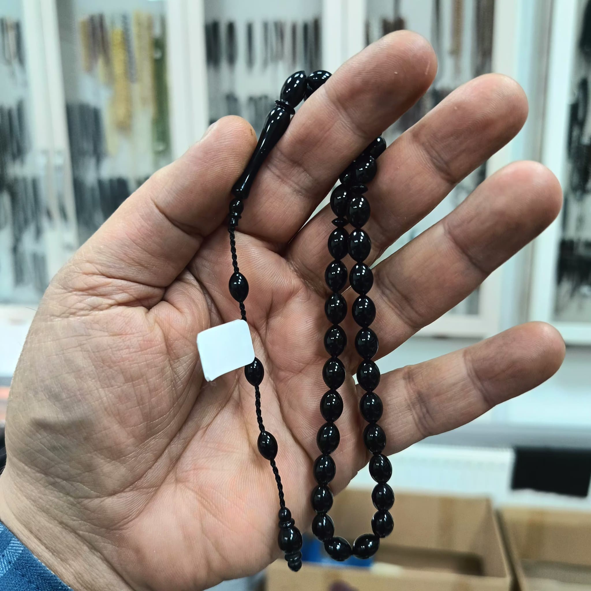 Arpa Kesim Erzurum Oltu Taşı Tesbih Sistemli Kumpaslı Usta İşçilik 6,5 X 9 mm