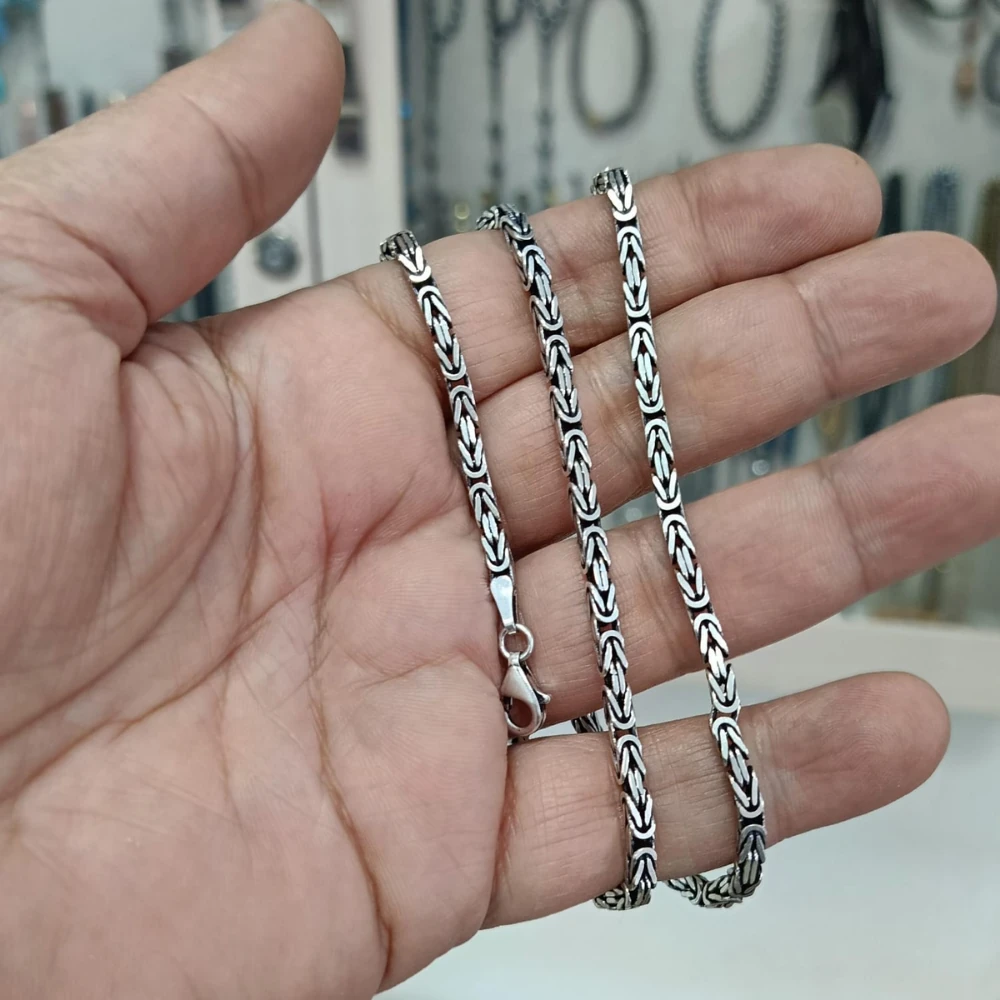 925 Ayar Gümüş Kare Kral Kolye 3 mm