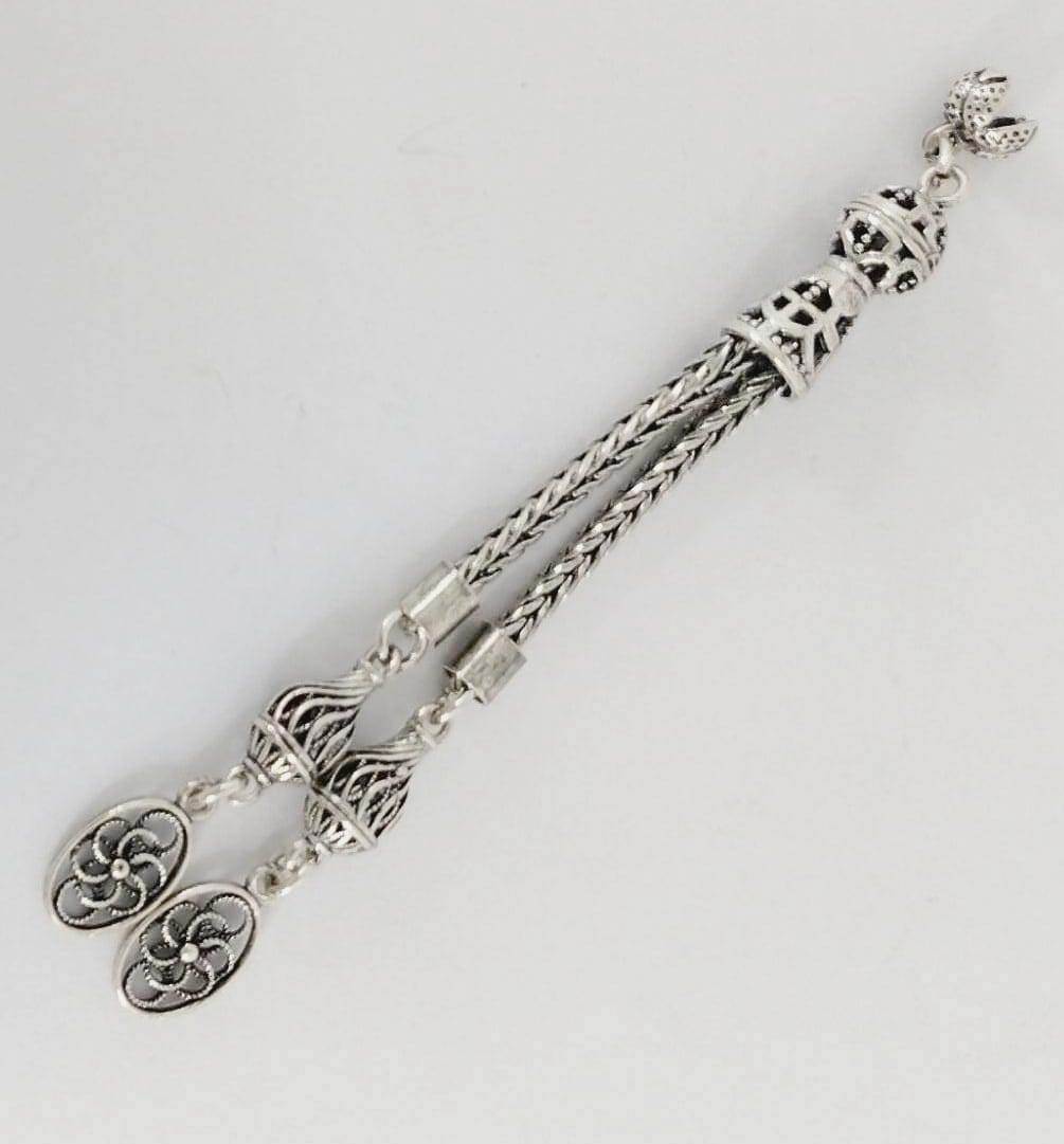 Çift Dal 925 Ayar Gümüş Tesbih Püskülü 9 cm