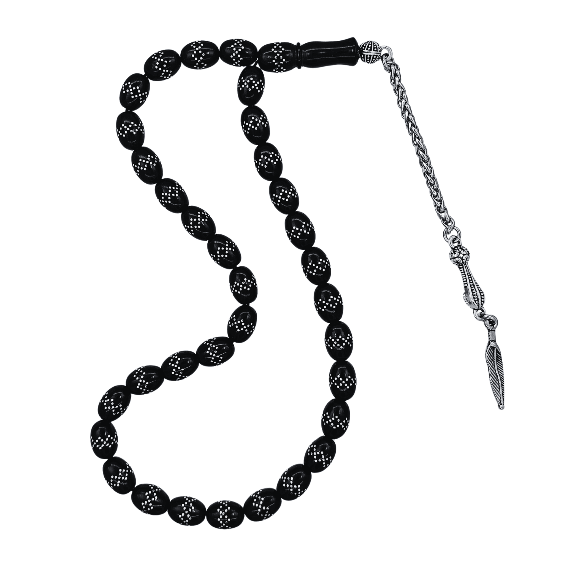 Oval Kesim Gümüş İşlemeli Gürcistan Oltu Tesbih 8X10 mm