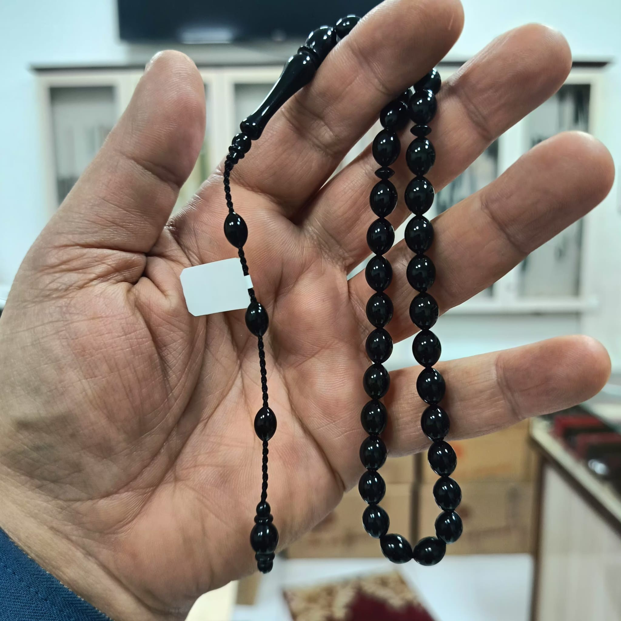 Arpa Kesim Erzurum Oltu Taşı Tesbih Sistemli Kumpaslı Usta İşçilik 7 X 9 mm