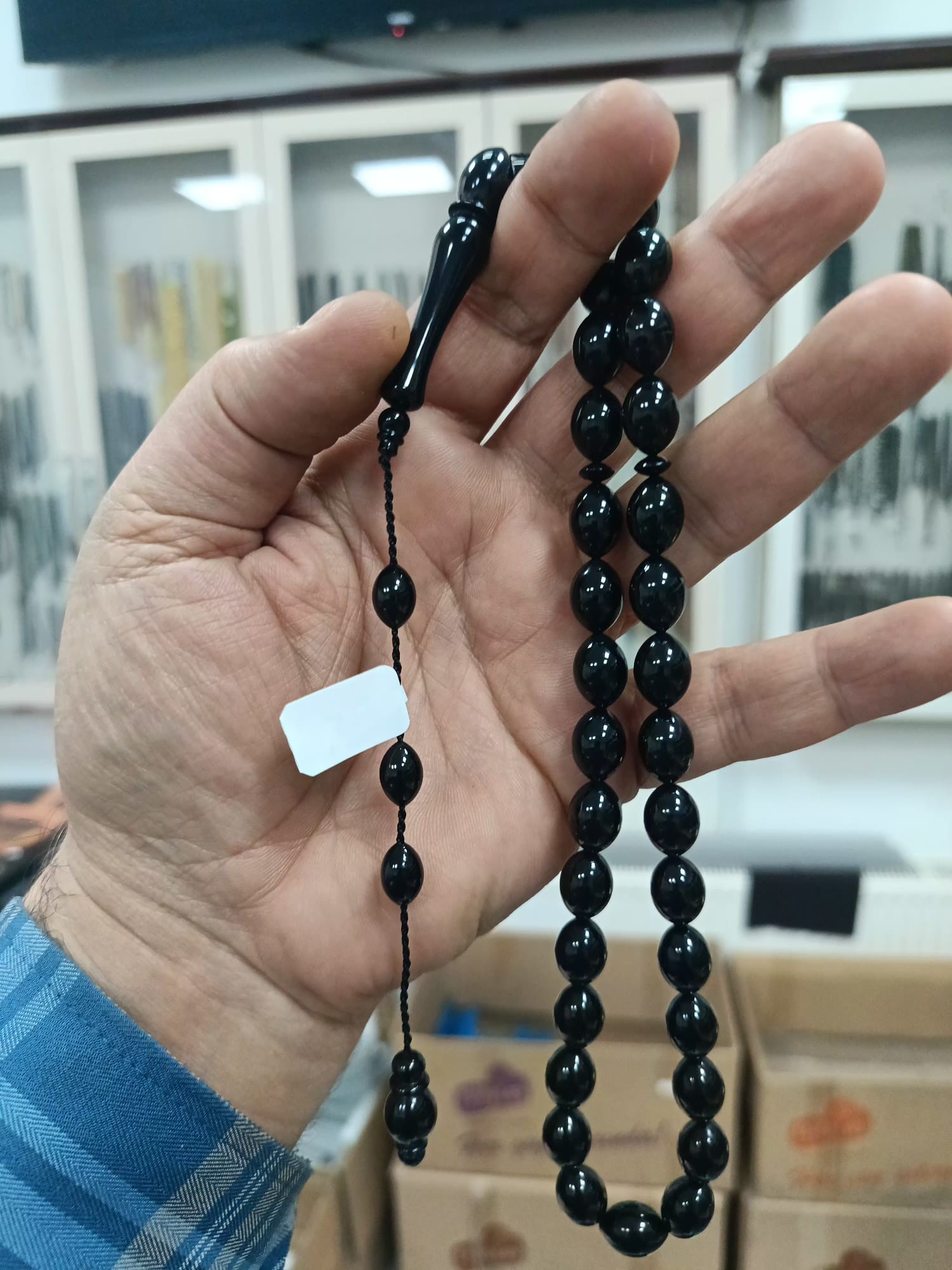 Arpa Kesim Erzurum Oltu Taşı Tesbih Sistemli Kumpaslı Usta İşçilik 9,5 X 13 mm