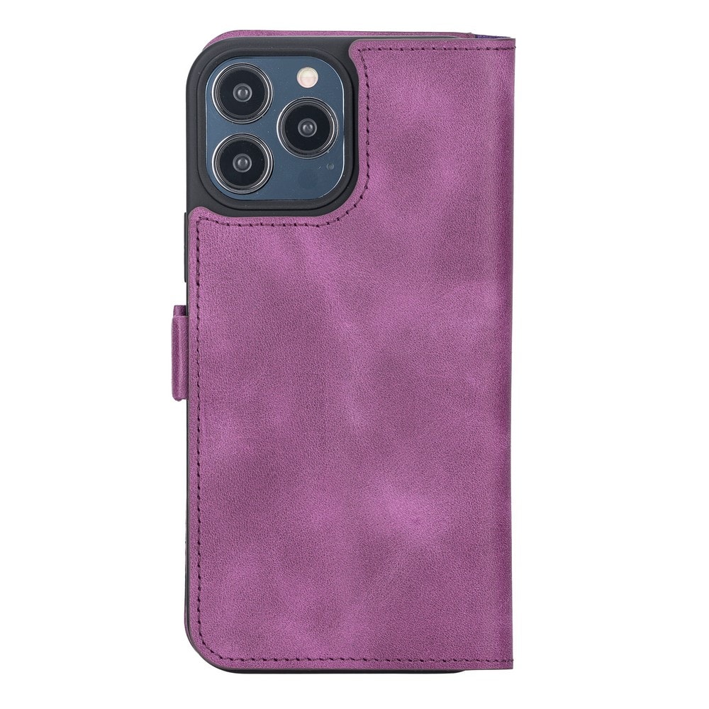 Apple iPhone 13 Pro Max Uyumlu Deri Cüzdanlı Kılıf Rustik Mor
