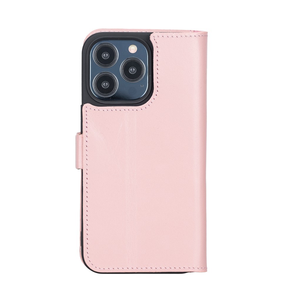 Apple iPhone 13 Pro Uyumlu Deri Cüzdanlı Kılıf Toz Pembe