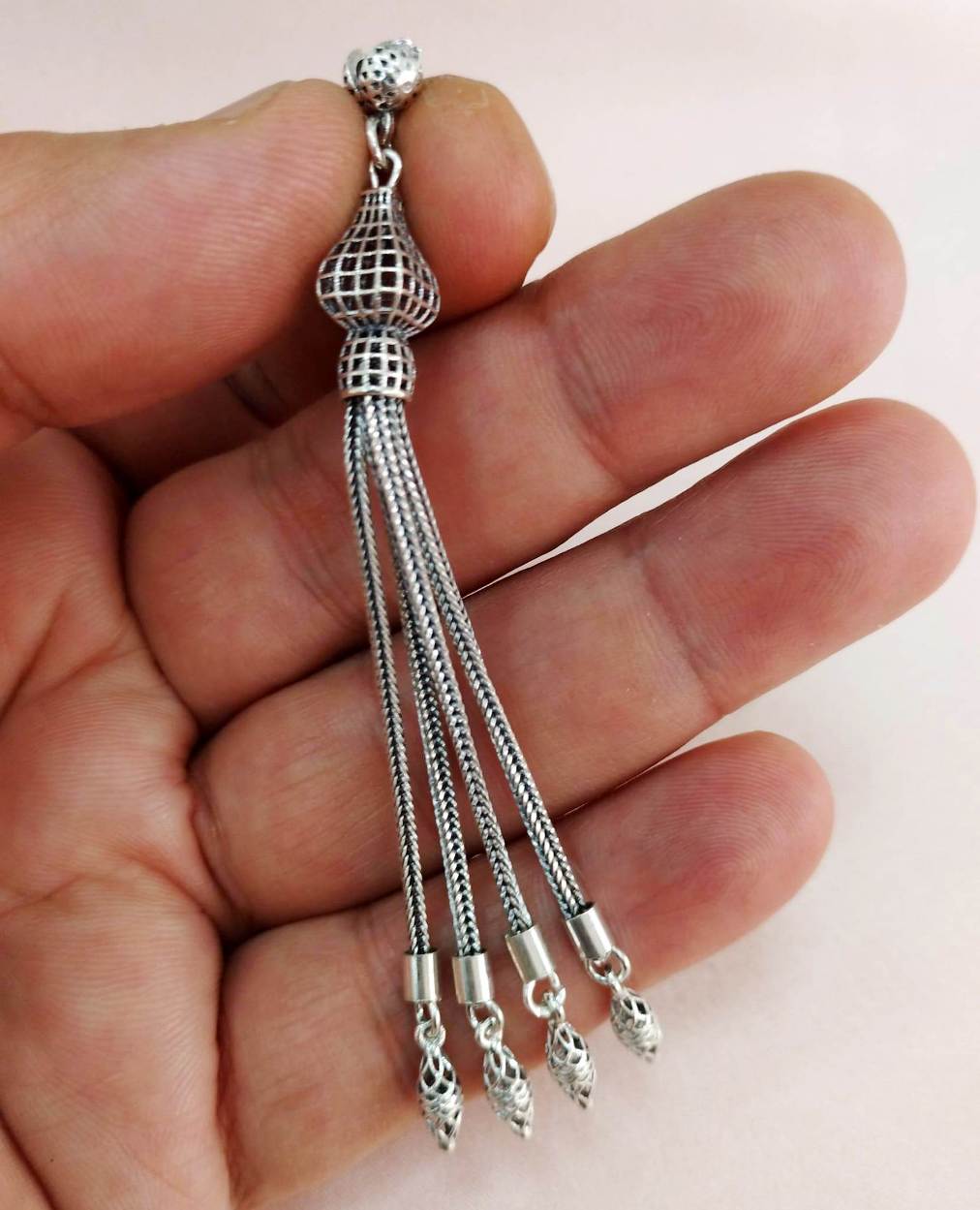 925 Ayar Gümüş 4 Dal Tesbih Püskülü 8,5 cm