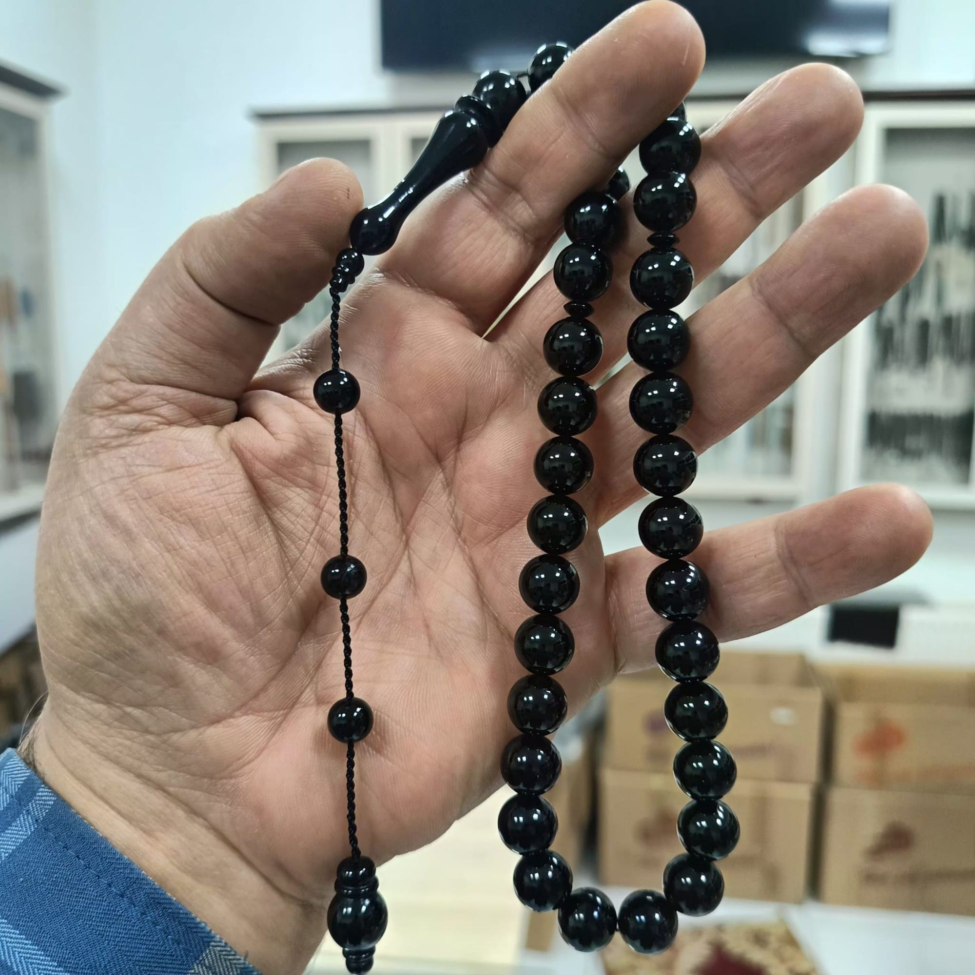 Küre Kesim Erzurum Oltu Taşı Tesbih Sistemli Kumpaslı Usta İşçilik 11 mm