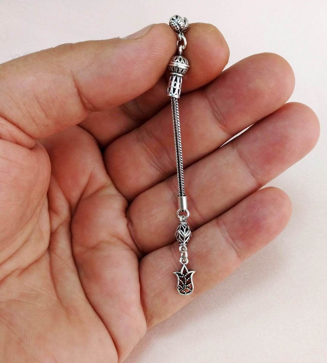925 Ayar Gümüş Püskül Tek Dal Tesbih Püskülü 8,5 cm