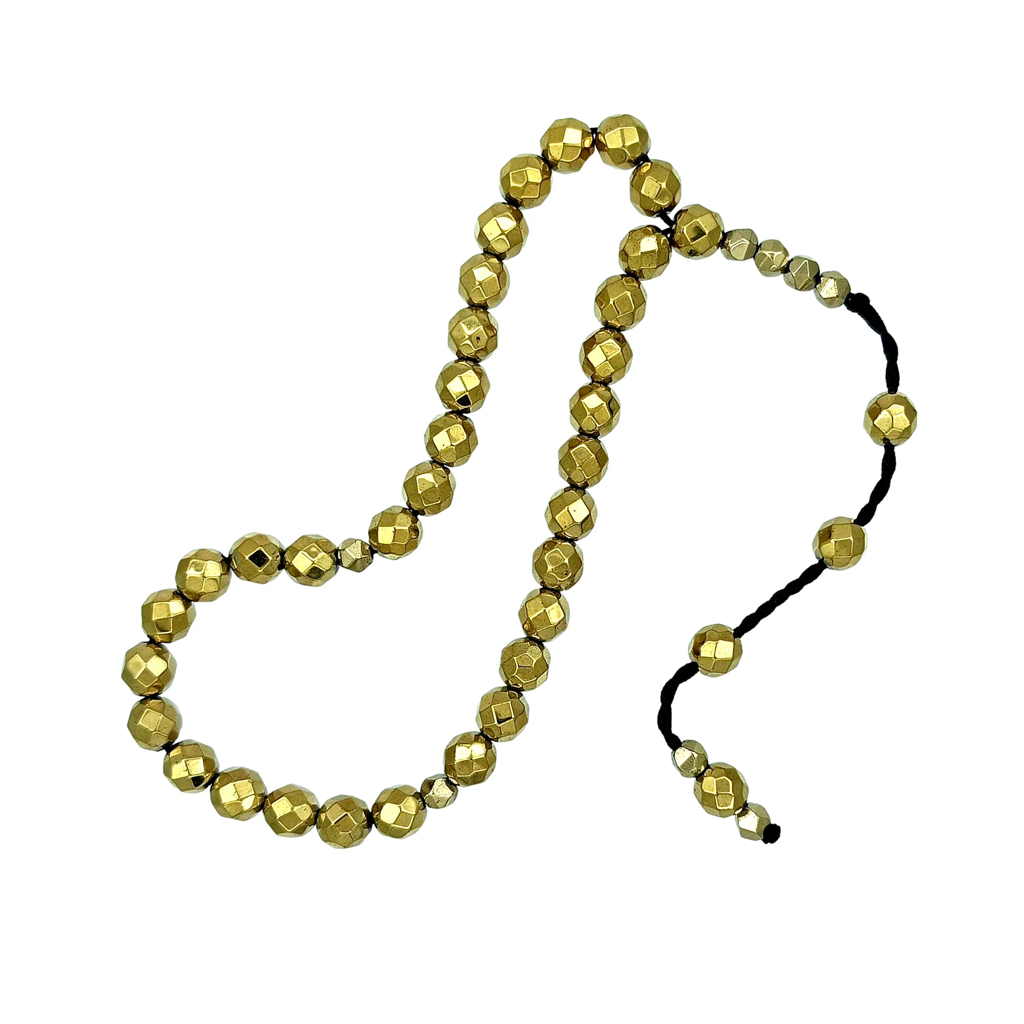 Bilek Boy Fasetalı Küre Kesim Altın Renk Hematit Taşı Tesbih 6 mm