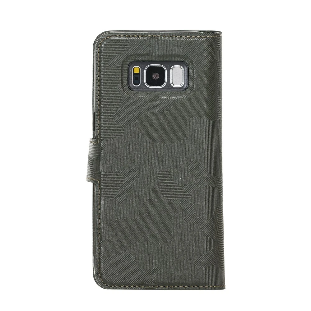 Samsung Galaxy S8 Uyumlu Deri Cüzdanlı Kılıf Kamuflaj Yeşil