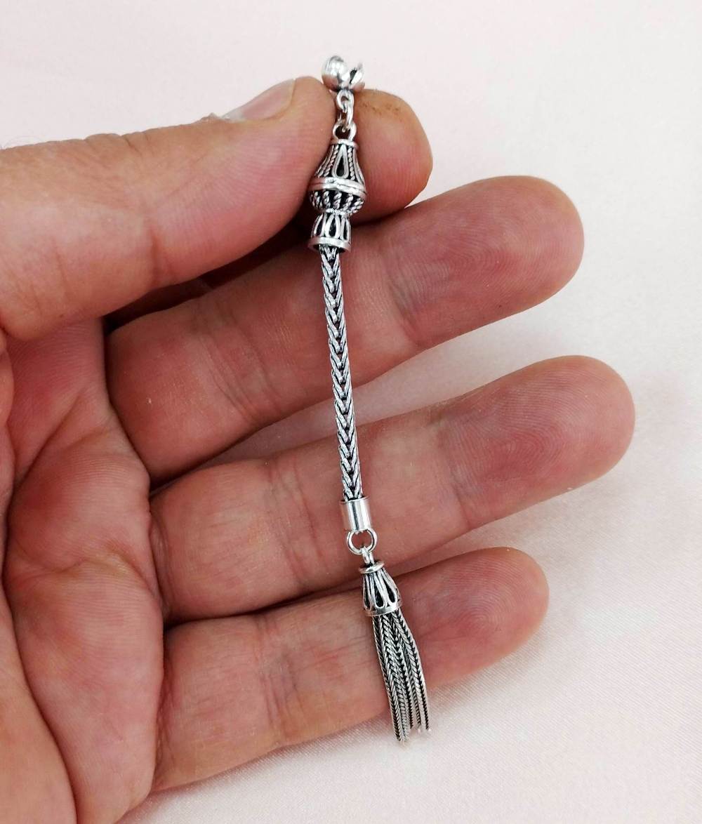 Tek Dal 925 Ayar Gümüş Tesbih Püskülü 9,5 cm