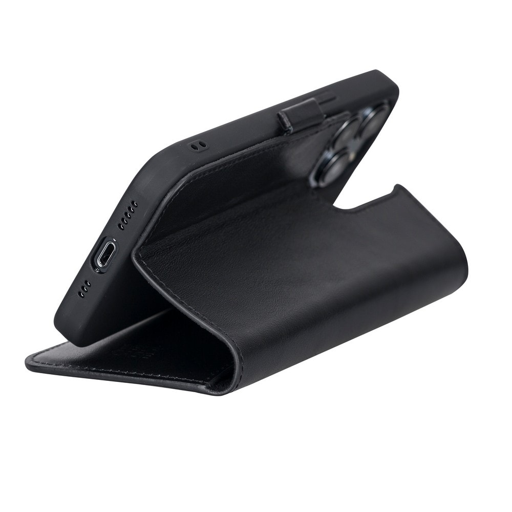 Apple iPhone 13 Pro Uyumlu Deri Cüzdanlı Kılıf Rustik Siyah