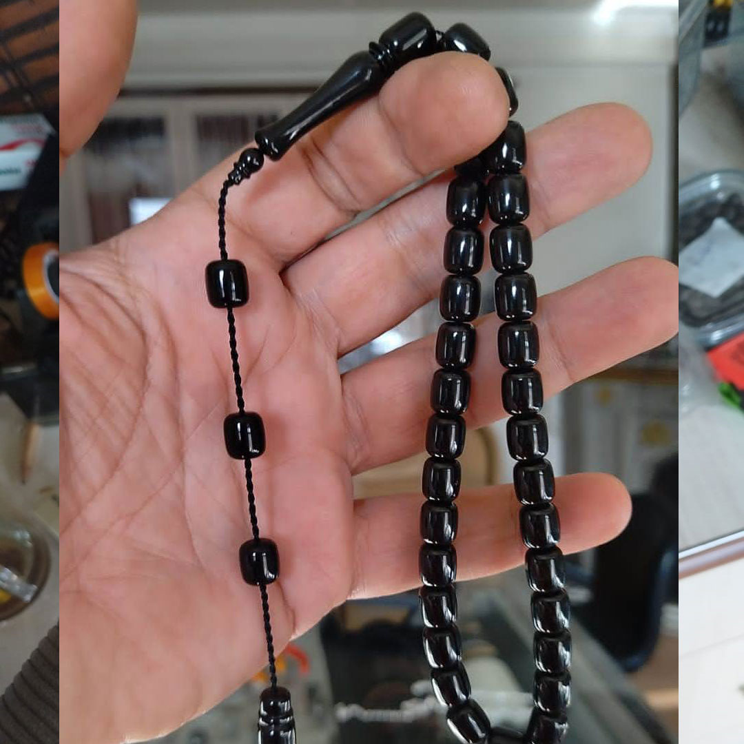 Eskitme Tarz Erzurum Oltu Taşı Tesbih Sistemli Kumpaslı İşlemesiz - 8x9 mm Eskitme