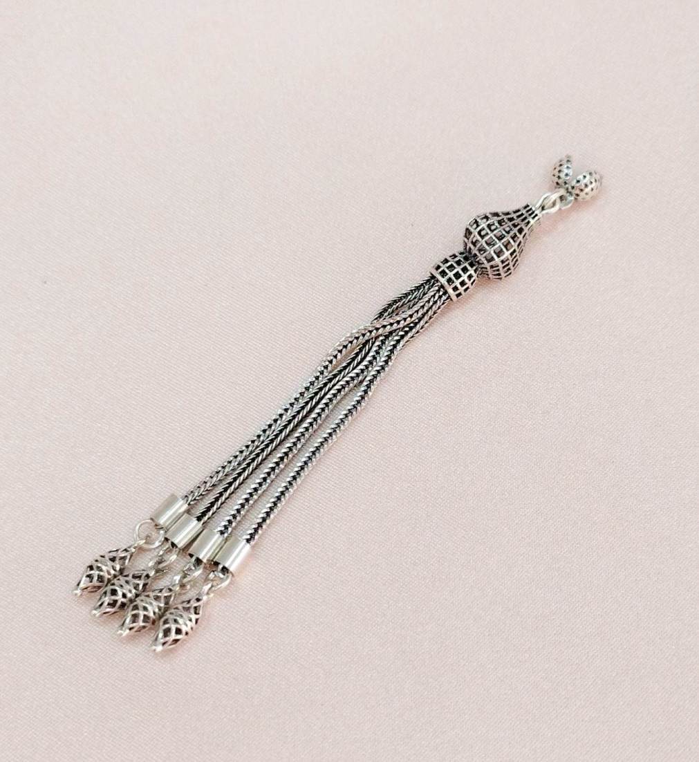 925 Ayar Gümüş 4 Dal Tesbih Püskülü 8,5 cm