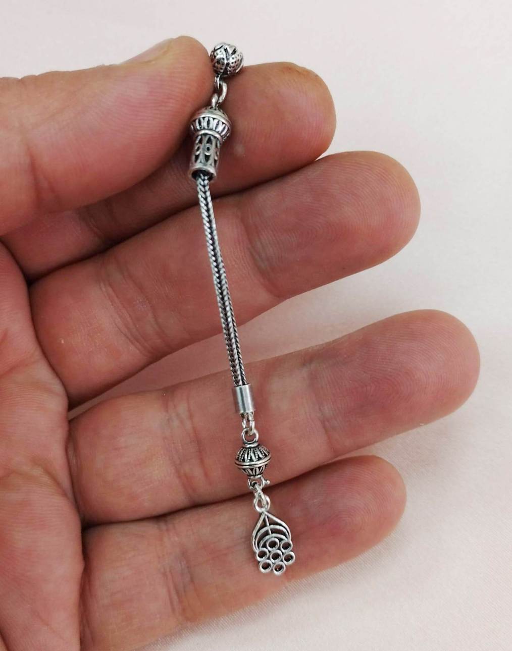 Tek Dal 925 Ayar Gümüş Tesbih Püskülü 8,5 cm