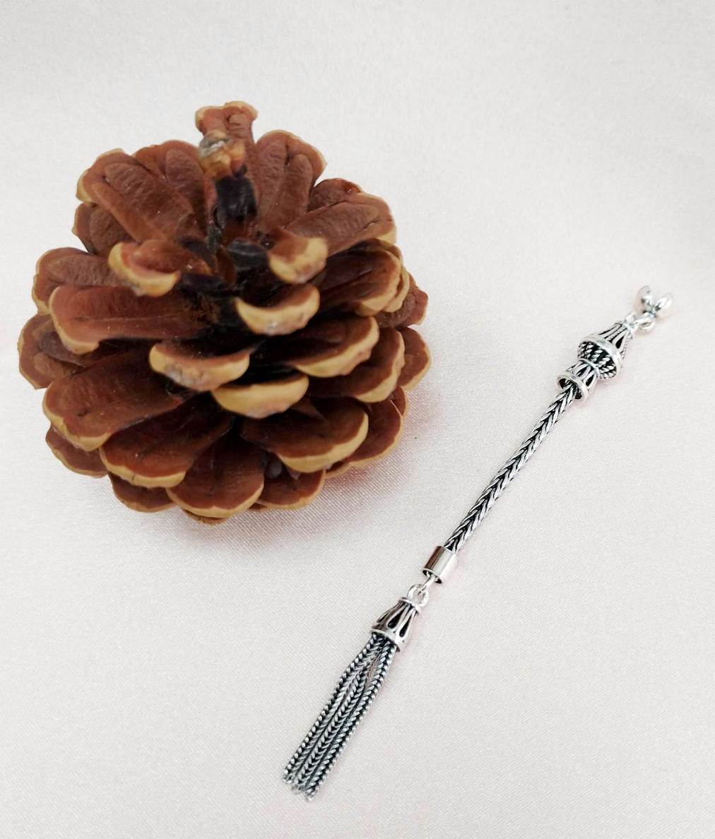 Tek Dal 925 Ayar Gümüş Tesbih Püskülü 9,5 cm