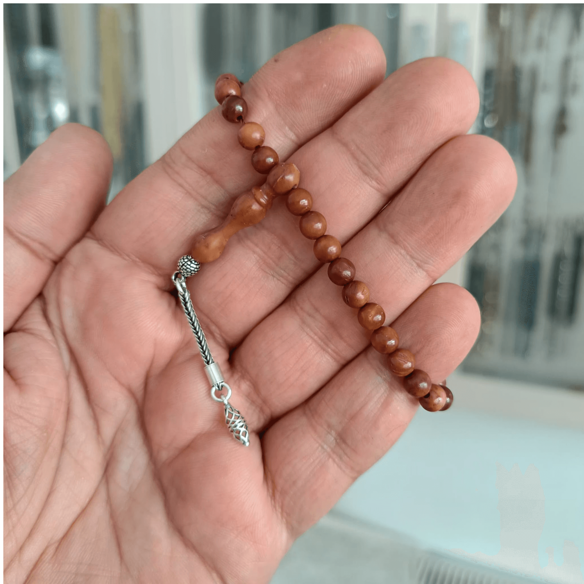 Gümüş Püsküllü Küre Kesim Mini Kuka Tesbih 5,5 mm
