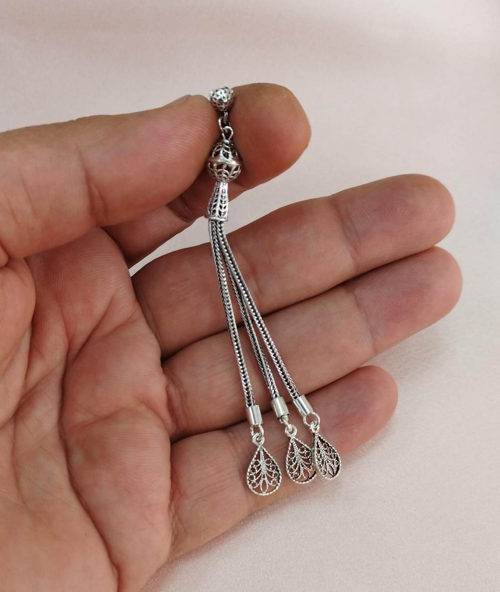 925 Ayar Gümüş Üç Dal Tesbih Püskülü 8,5 cm