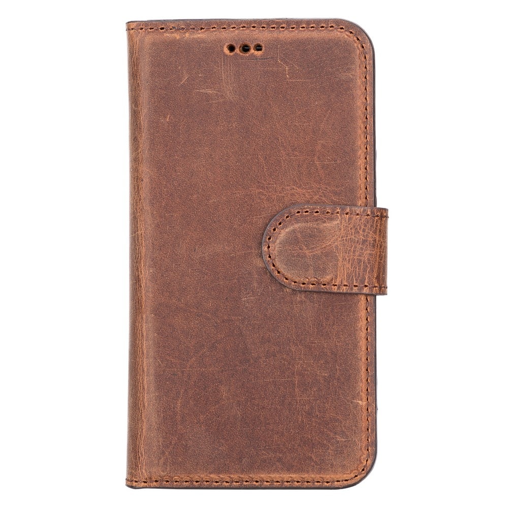 Apple iPhone 12 mini Uyumlu Deri Cüzdanlı Kılıf G2 Antik Kahve