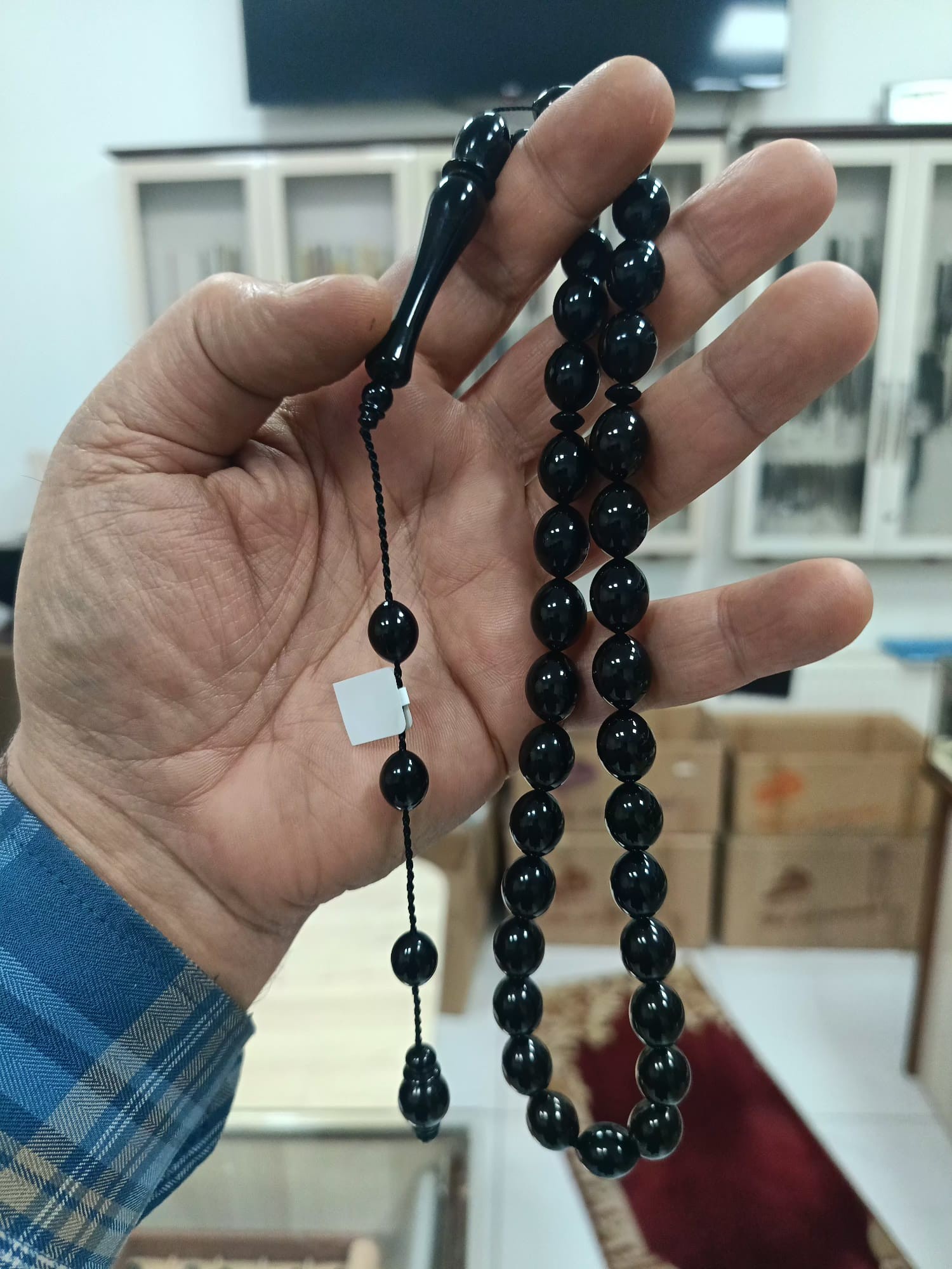 Arpa Kesim Erzurum Oltu Taşı Tesbih Sistemli Kumpaslı Usta İşçilik 10,5 X 14 mm