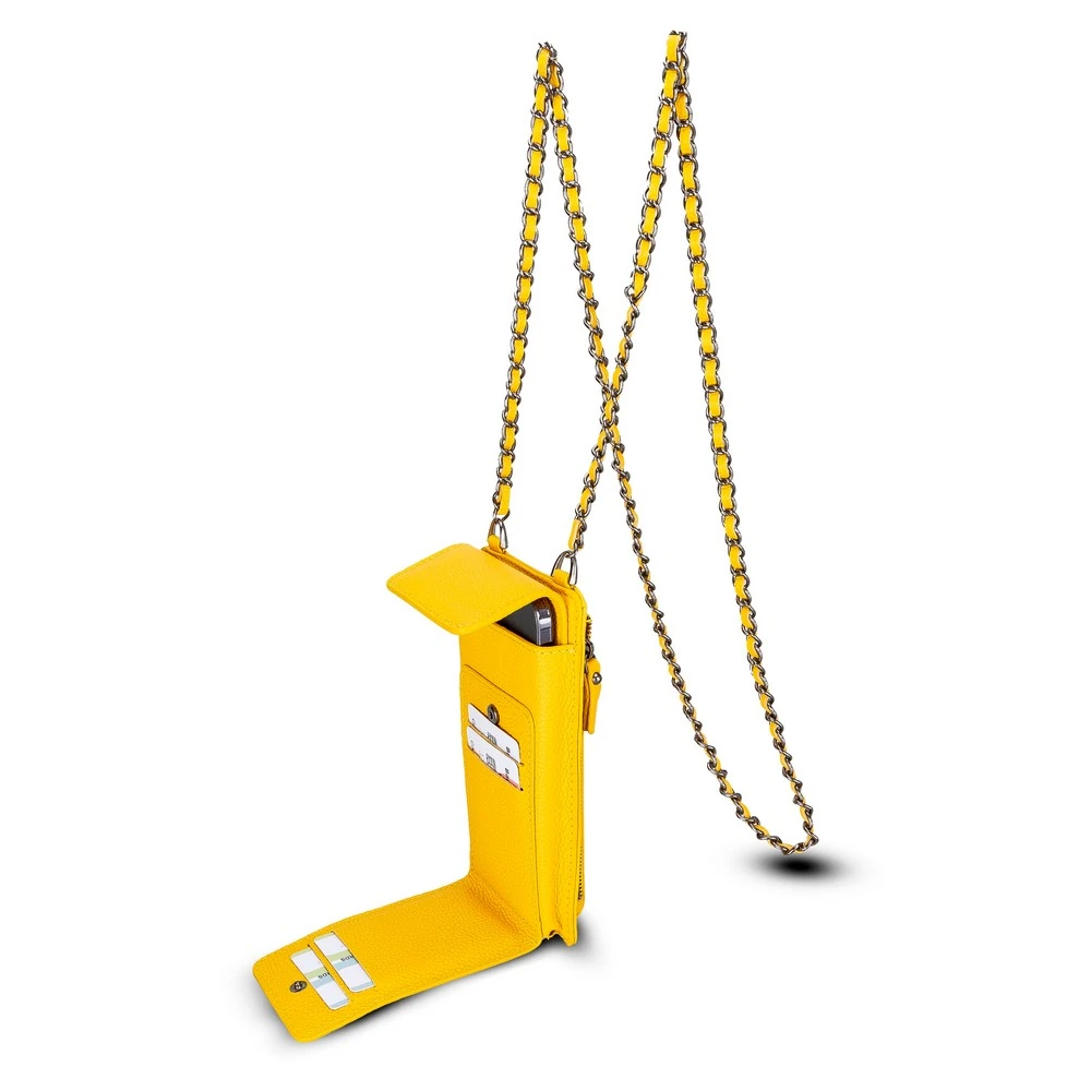 Avjin 6.9 inch Uyumlu Deri Kılıf Cüzdan Askılı FL12 Sarı