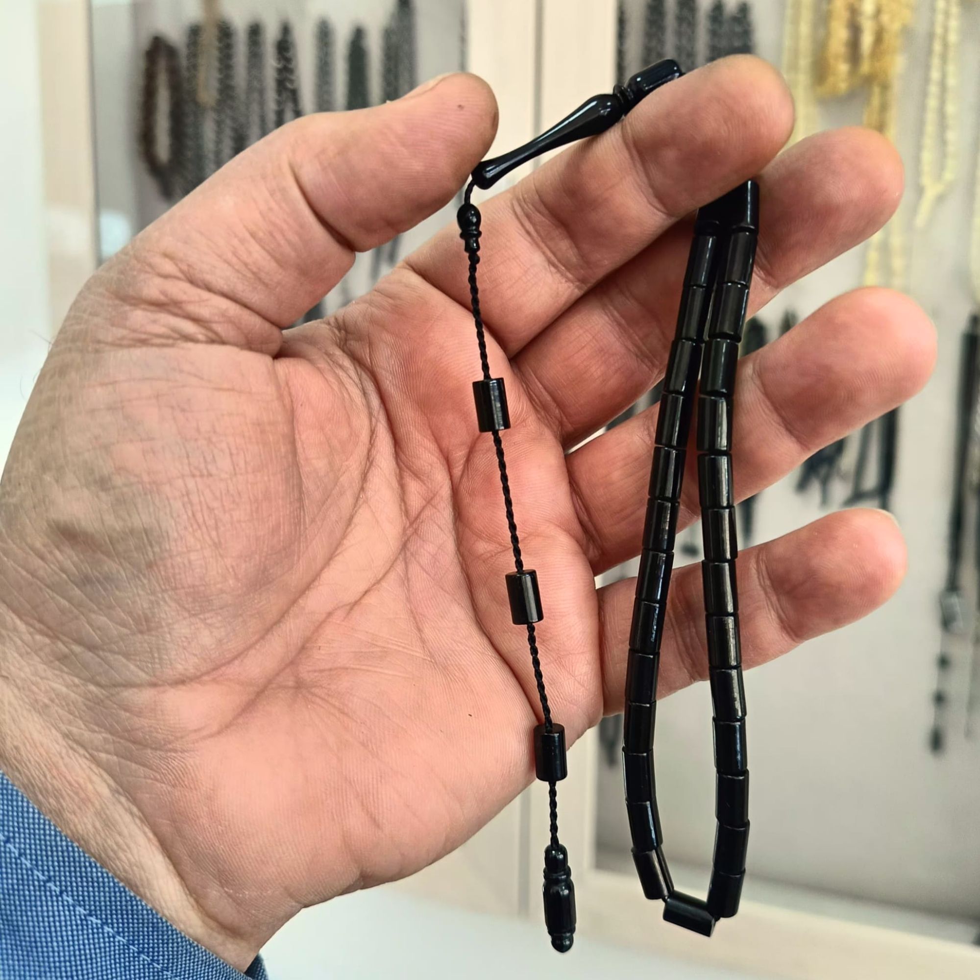 Kesme Model Erzurum Oltu Taşı Tesbih Sistemli Kumpaslı İşlemesiz