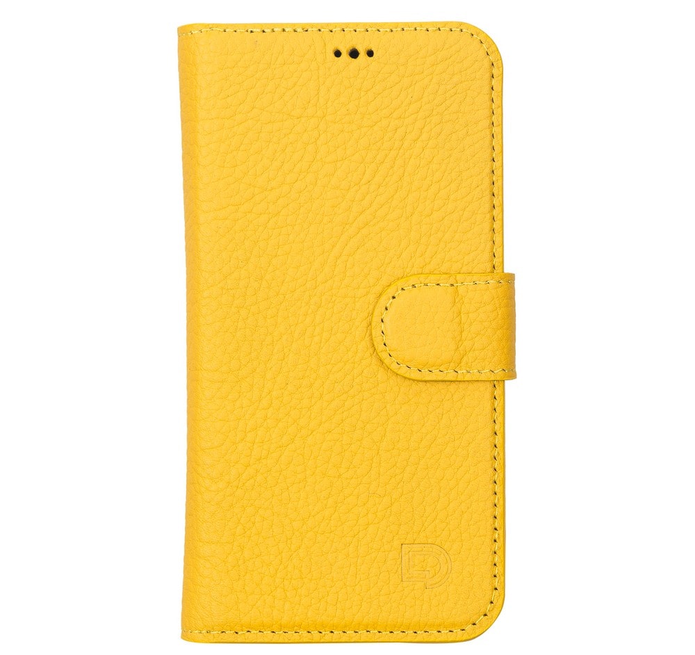 Apple iPhone 13 Pro Uyumlu Deri Cüzdanlı Kılıf Limon Sarı