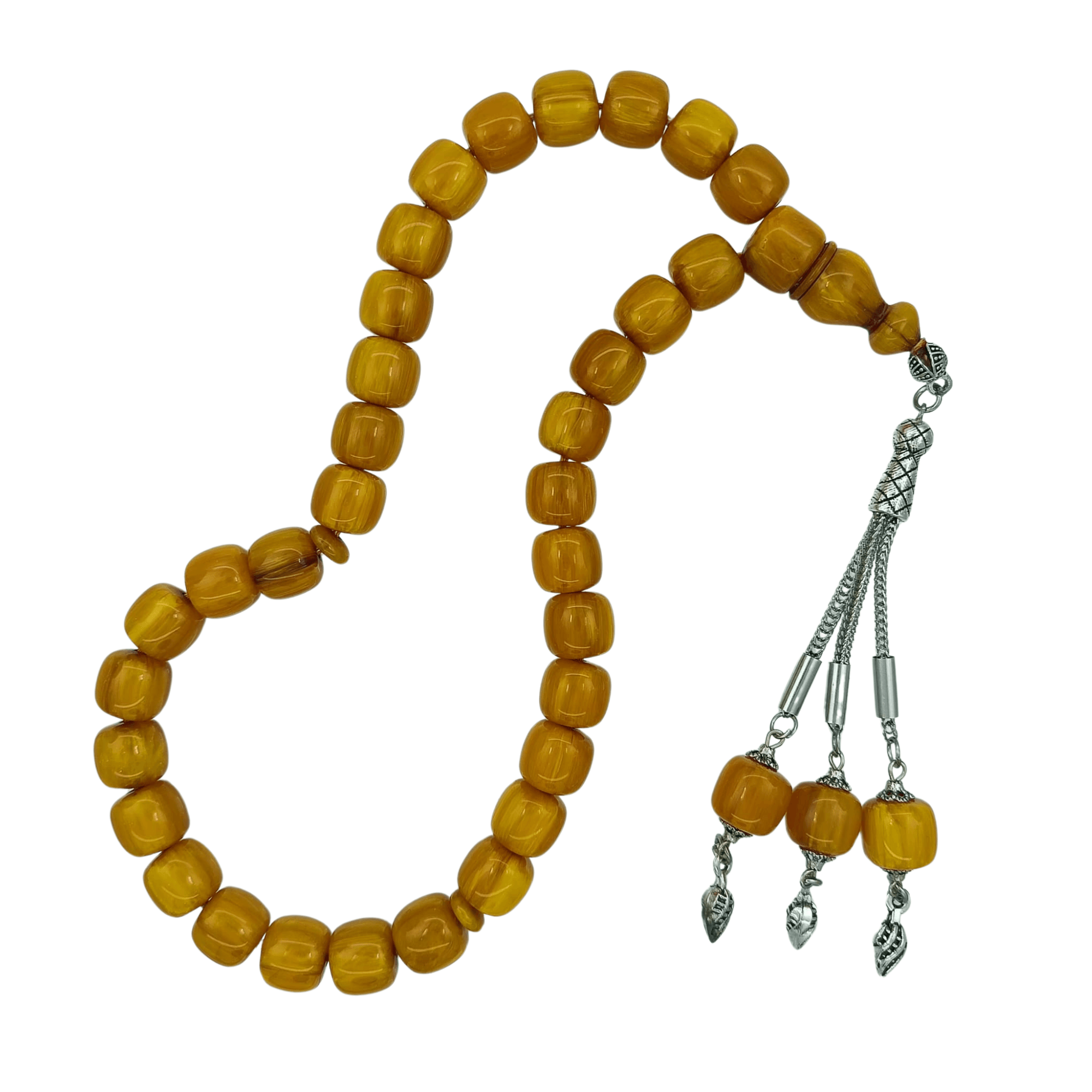 Eskitme Tarz Sarı Sıkma Kehribar Tesbih 12 x 11 mm