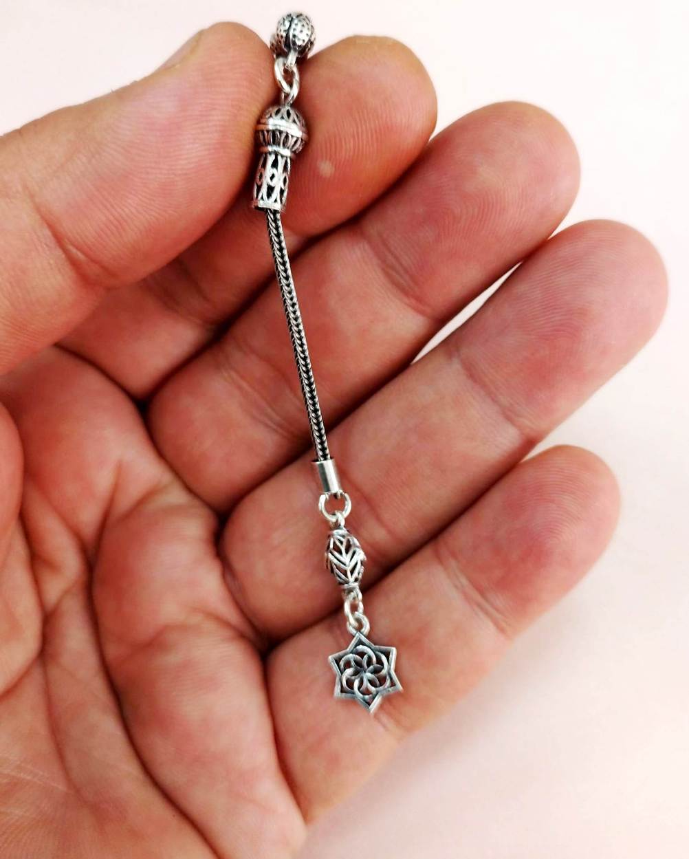 Tek Dal 925 Ayar Gümüş Tesbih Püskülü 8,5 cm