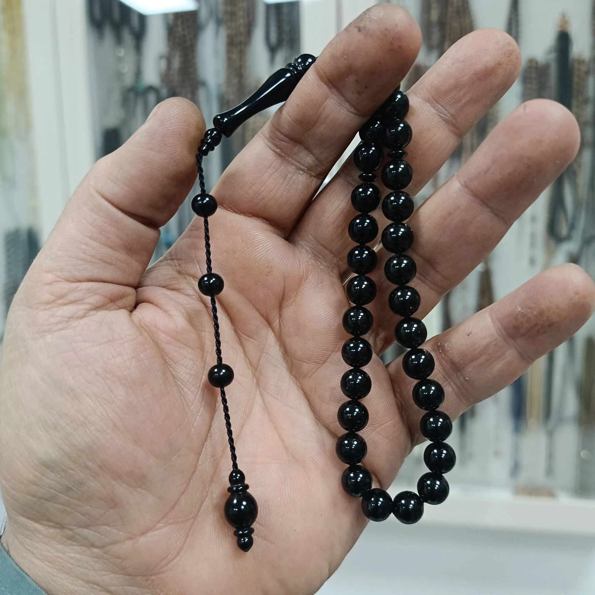 Küre Kesim Bilek Boy Sertifikalı Erzurum Oltu Taşı Tesbih 8 mm Usta İşi