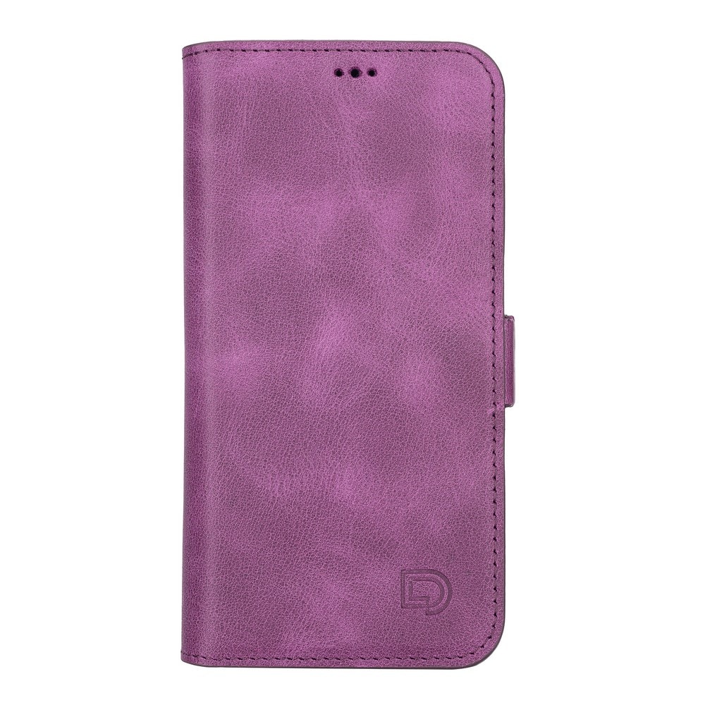 Apple iPhone 13 Pro Uyumlu Deri Cüzdanlı Kılıf Rustik Mor