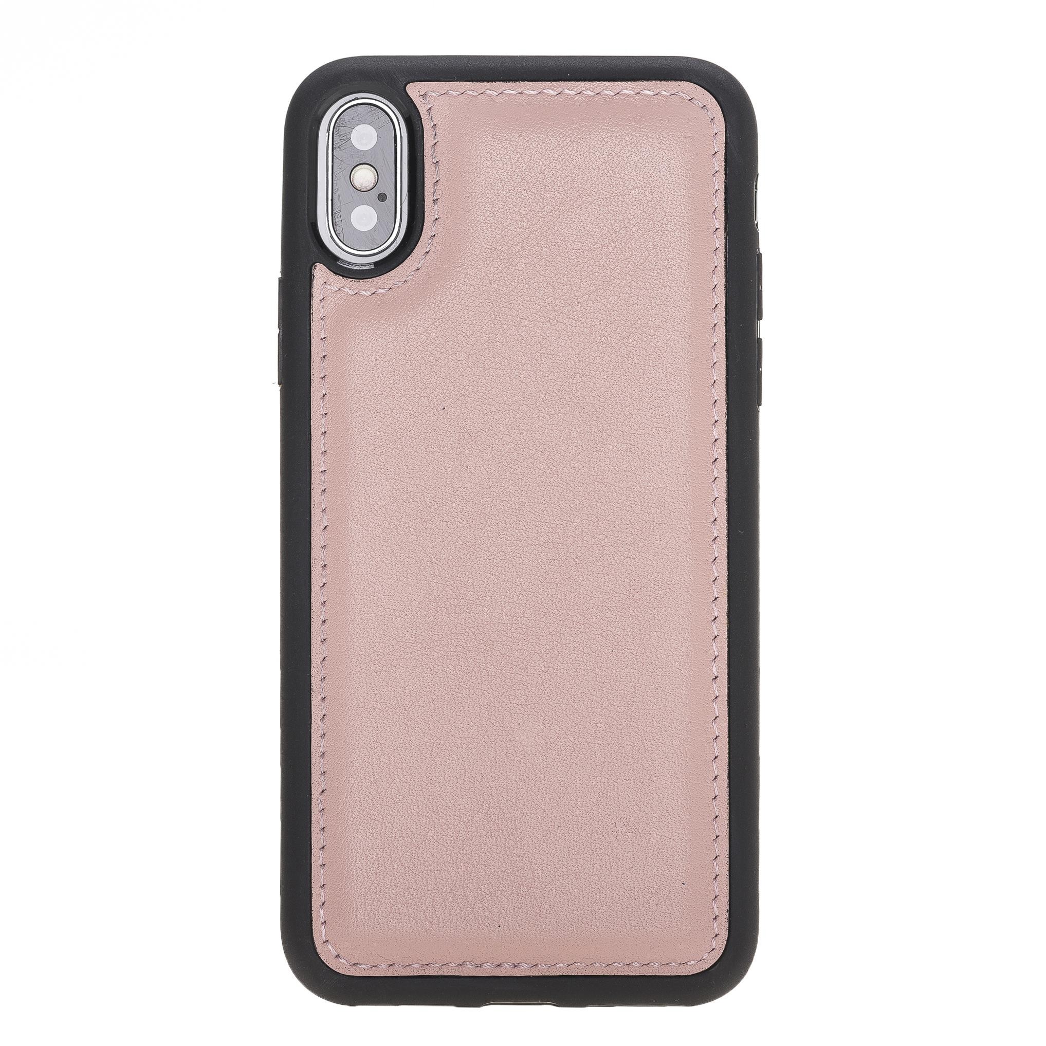 Apple iPhone X-XS Uyumlu Deri Arka Kapak Pembe
