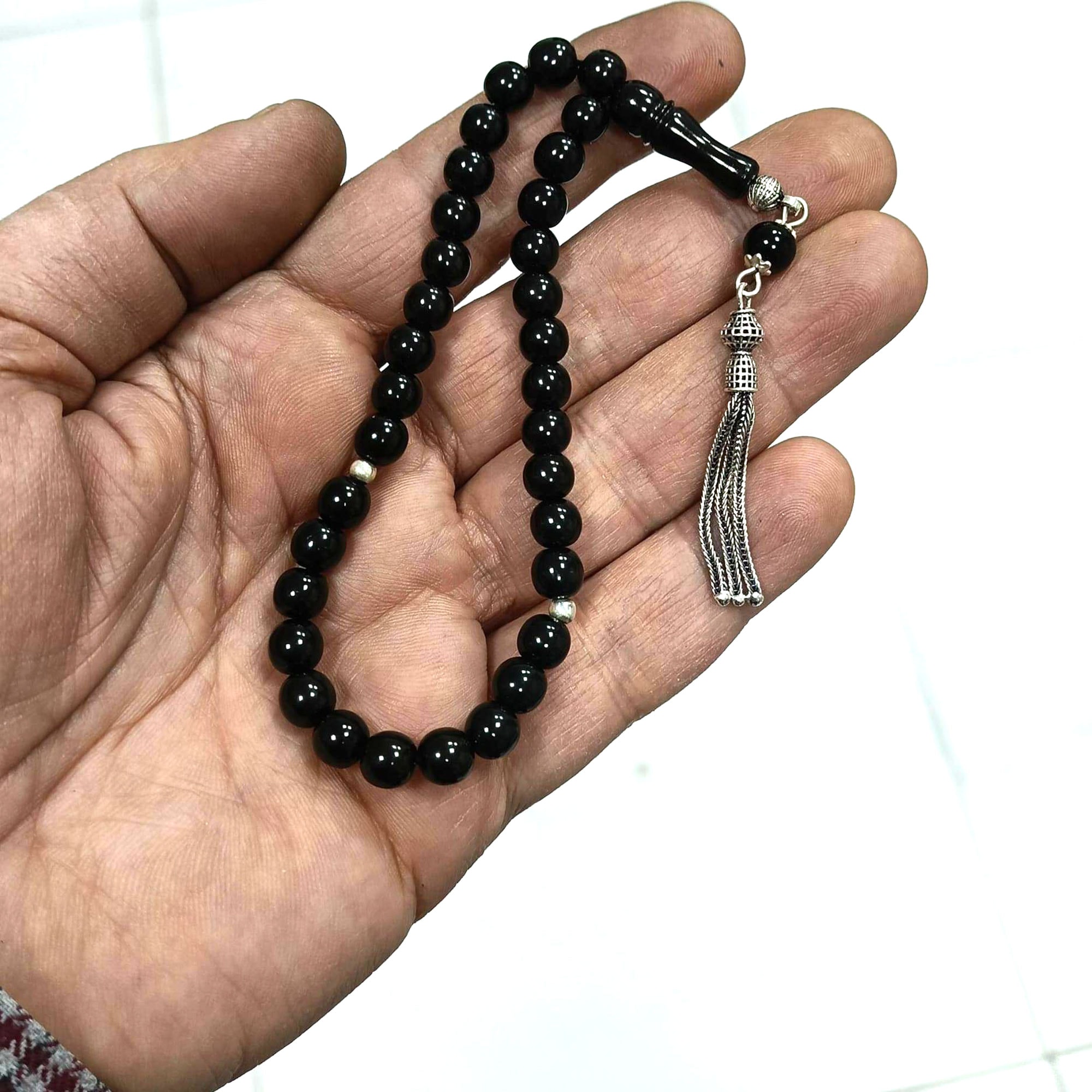Gümüş Püsküllü Mini Gürcistan Oltu Tesbih 7 mm