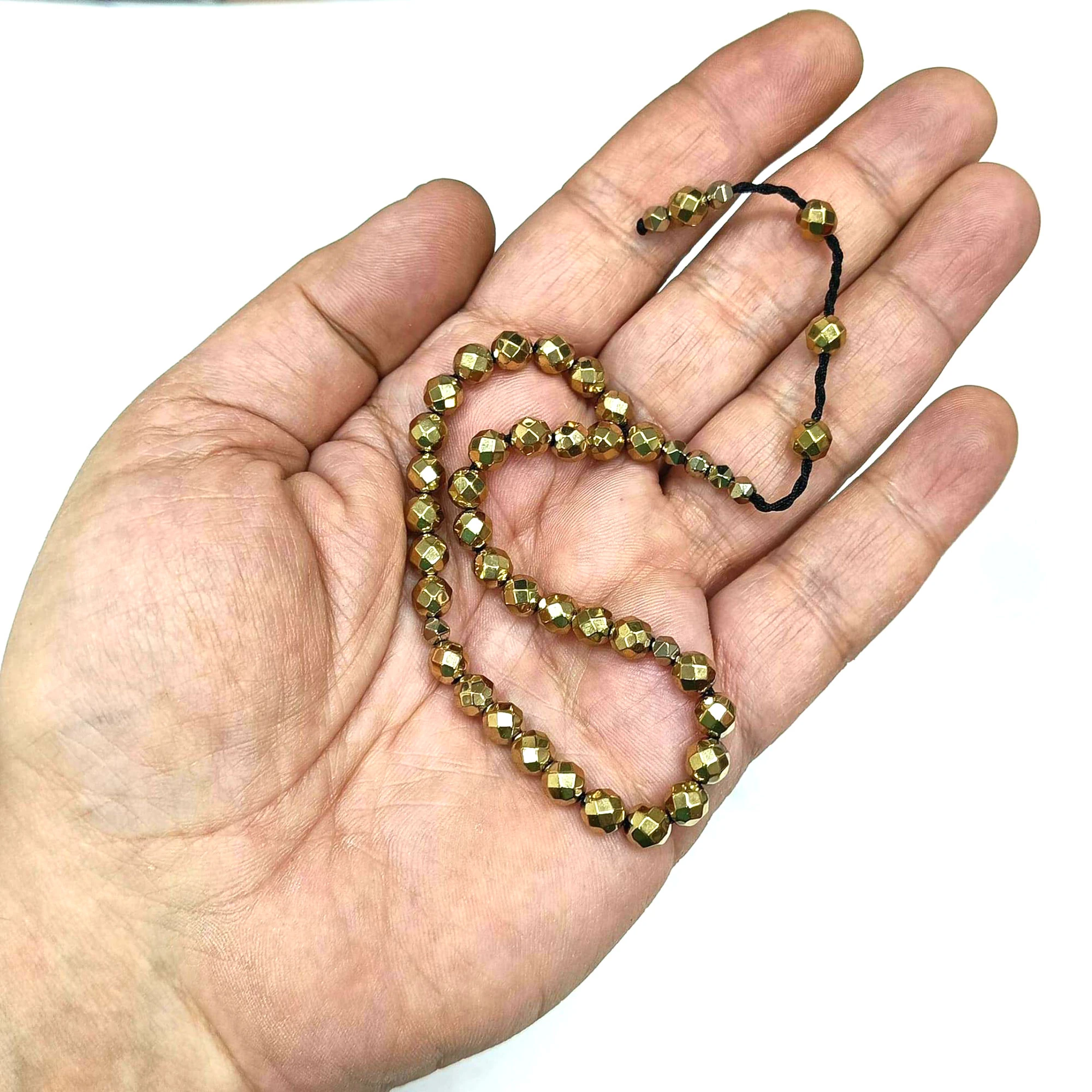 Bilek Boy Fasetalı Küre Kesim Altın Renk Hematit Taşı Tesbih 6 mm