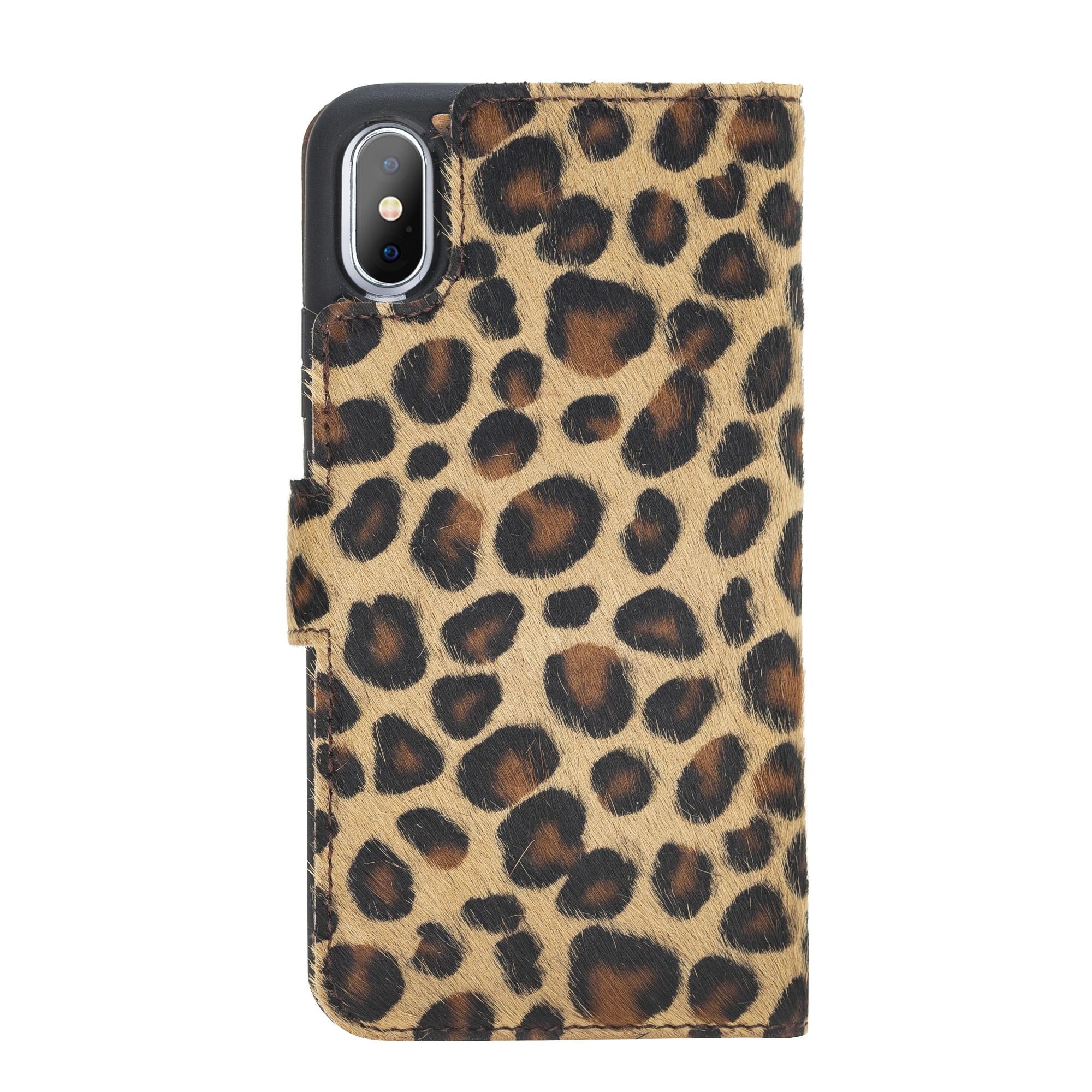 Apple iPhone XS Max Uyumlu Deri Cüzdanlı Kılıf Leopar