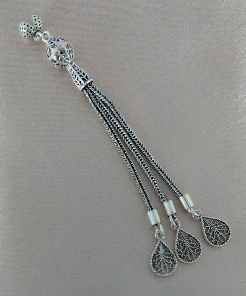 925 Ayar Gümüş Üç Dal Tesbih Püskülü 8,5 cm