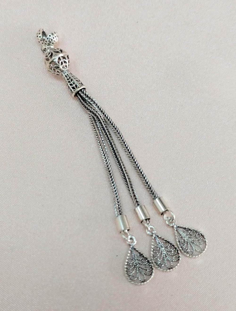 925 Ayar Gümüş Üç Dal Tesbih Püskülü 8,5 cm