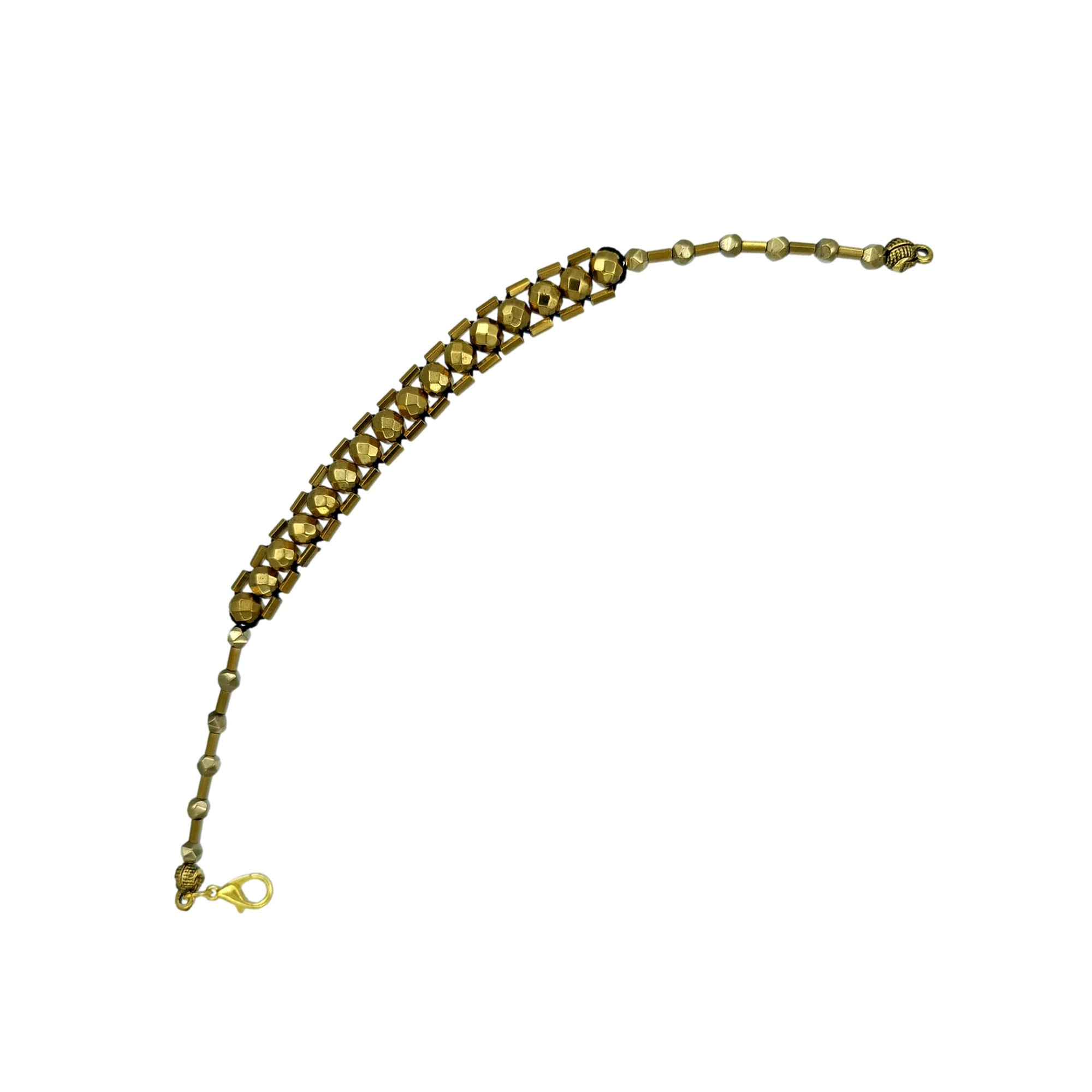 Fasetalı Küre Kesim Altın Renk Hematit Taşı Zaza Tesbih Bileklik 21,5 cm