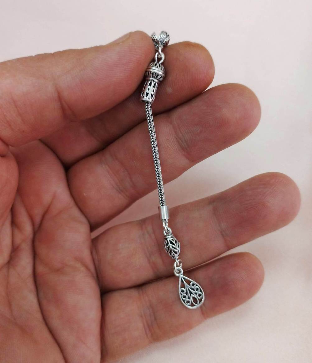 Tek Dal 925 Ayar Gümüş Tesbih Püskülü 8,5 cm