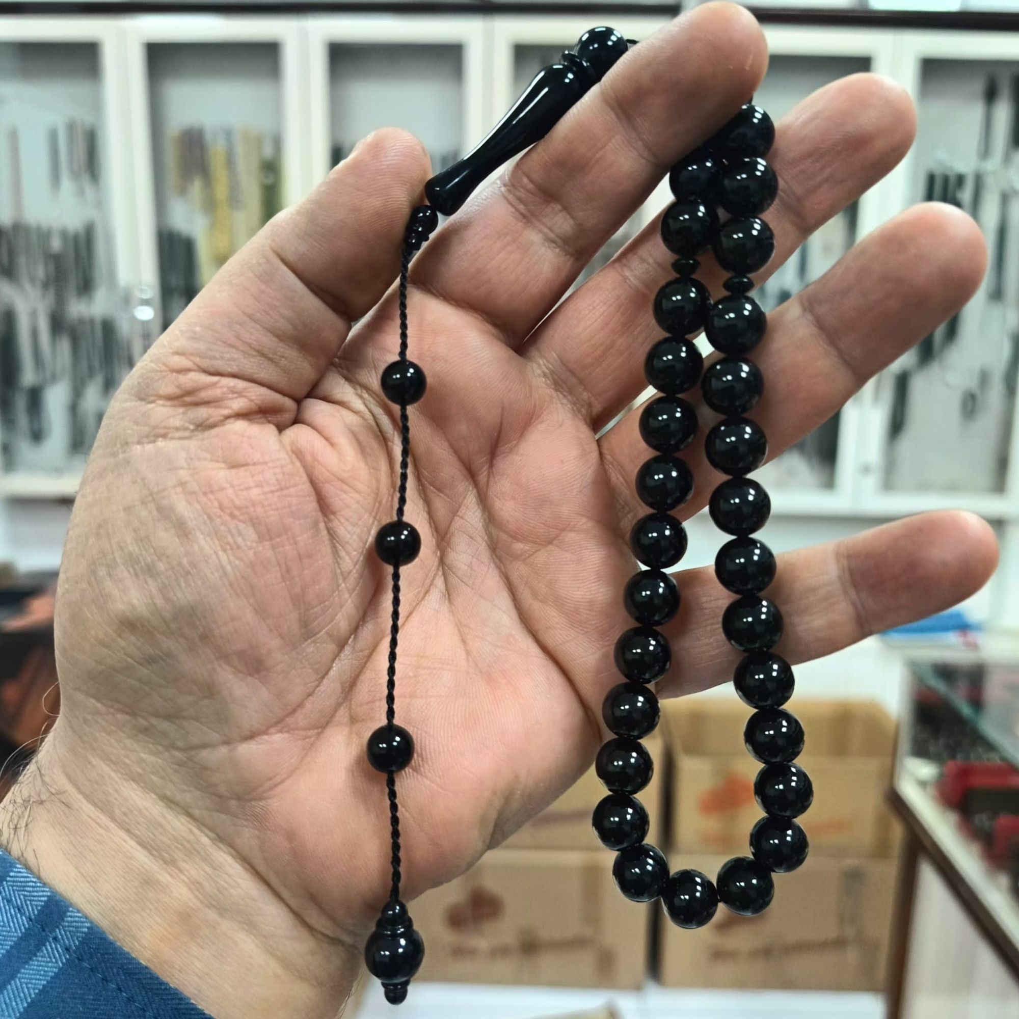 Küre Kesim Erzurum Oltu Taşı Tesbih Sistemli Kumpaslı Usta İşçilik 10 mm