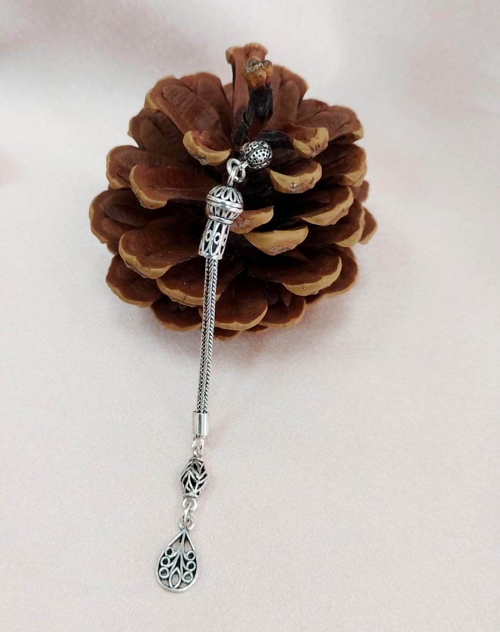 Tek Dal 925 Ayar Gümüş Tesbih Püskülü 8,5 cm