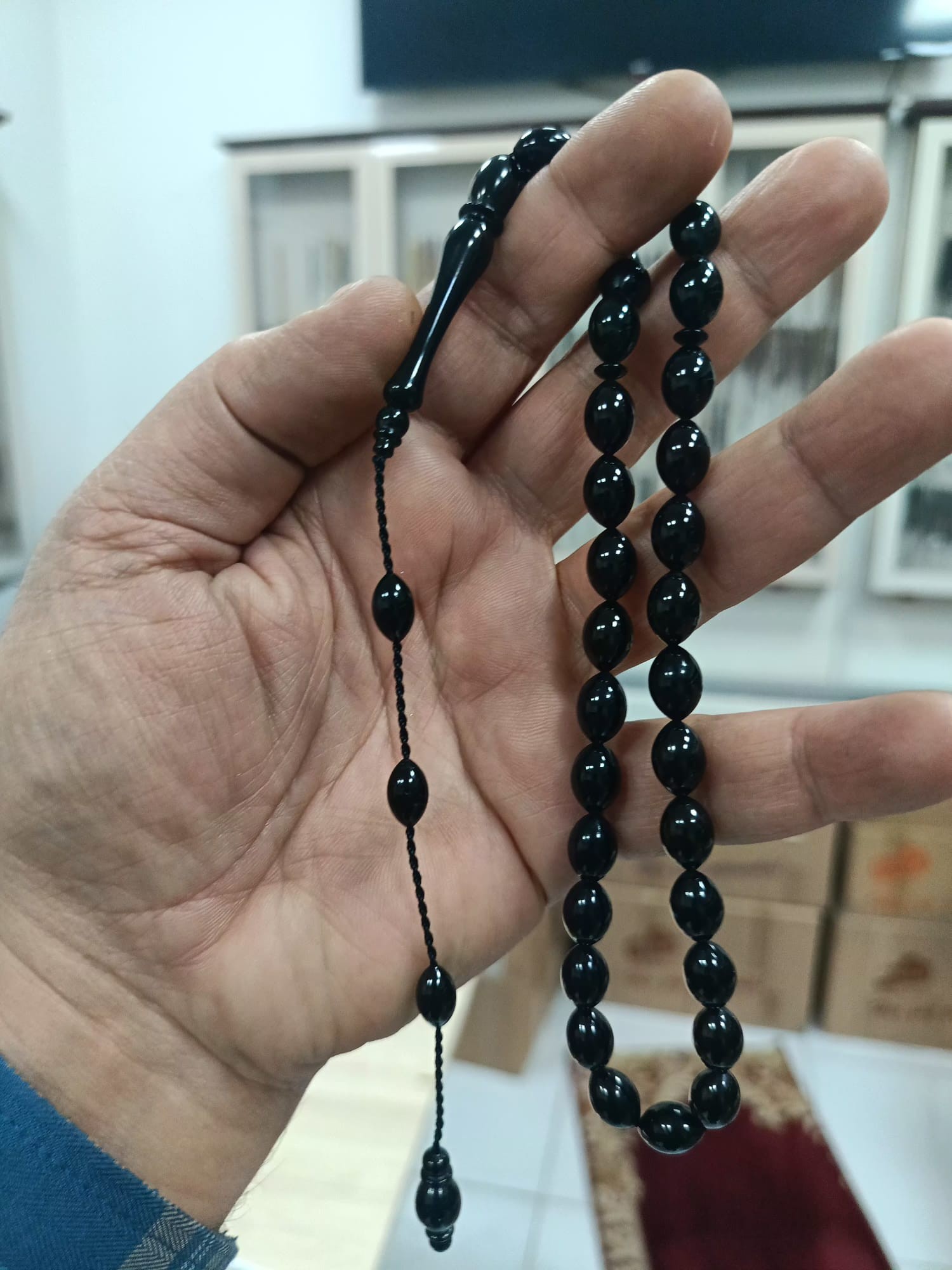 Arpa Kesim Erzurum Oltu Taşı Tesbih Sistemli Kumpaslı Usta İşçilik 8 X 11 mm