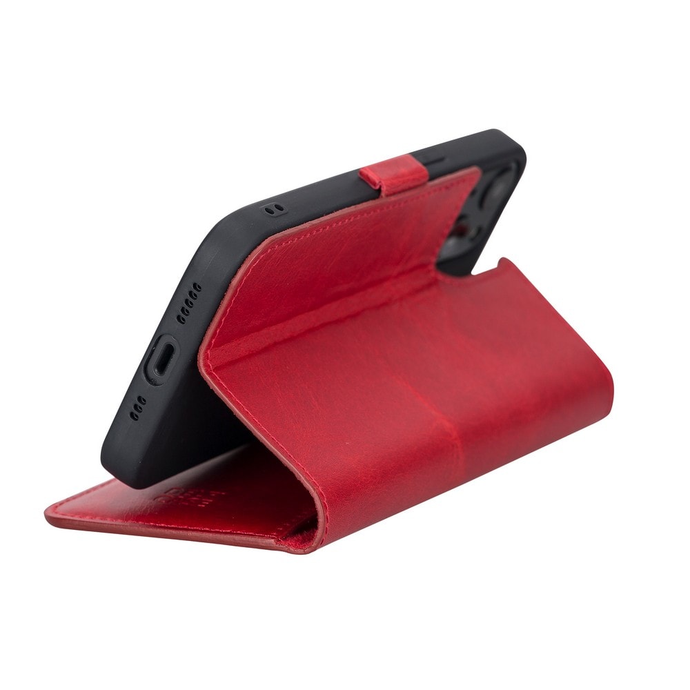 Apple iPhone 13 Uyumlu Deri Cüzdanlı Kılıf Nar Çiçeği