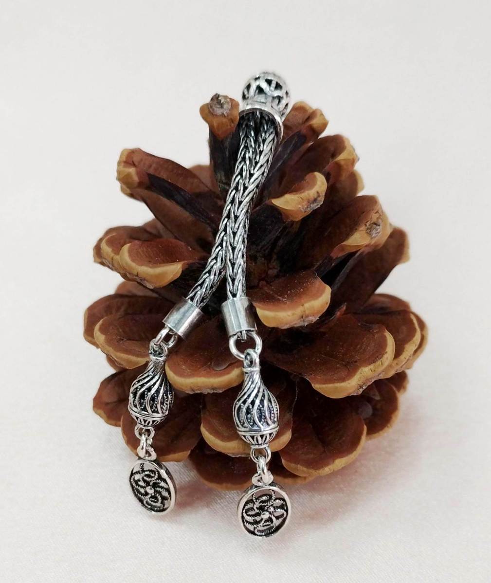 Çift Dal 925 Ayar Gümüş Tesbih Püskülü 9 cm