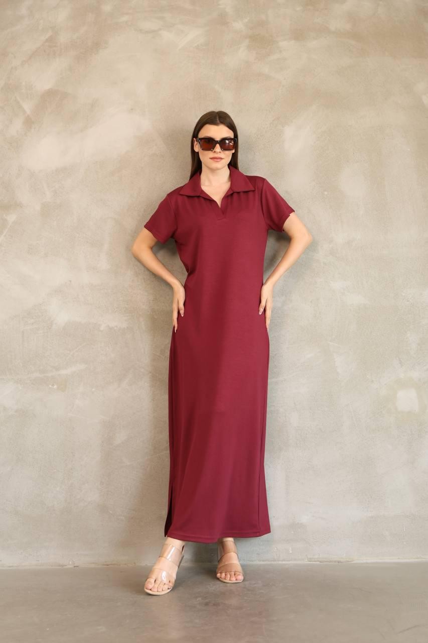 Kadın Polo Yaka Rahat Kesim Elbise - Bordo