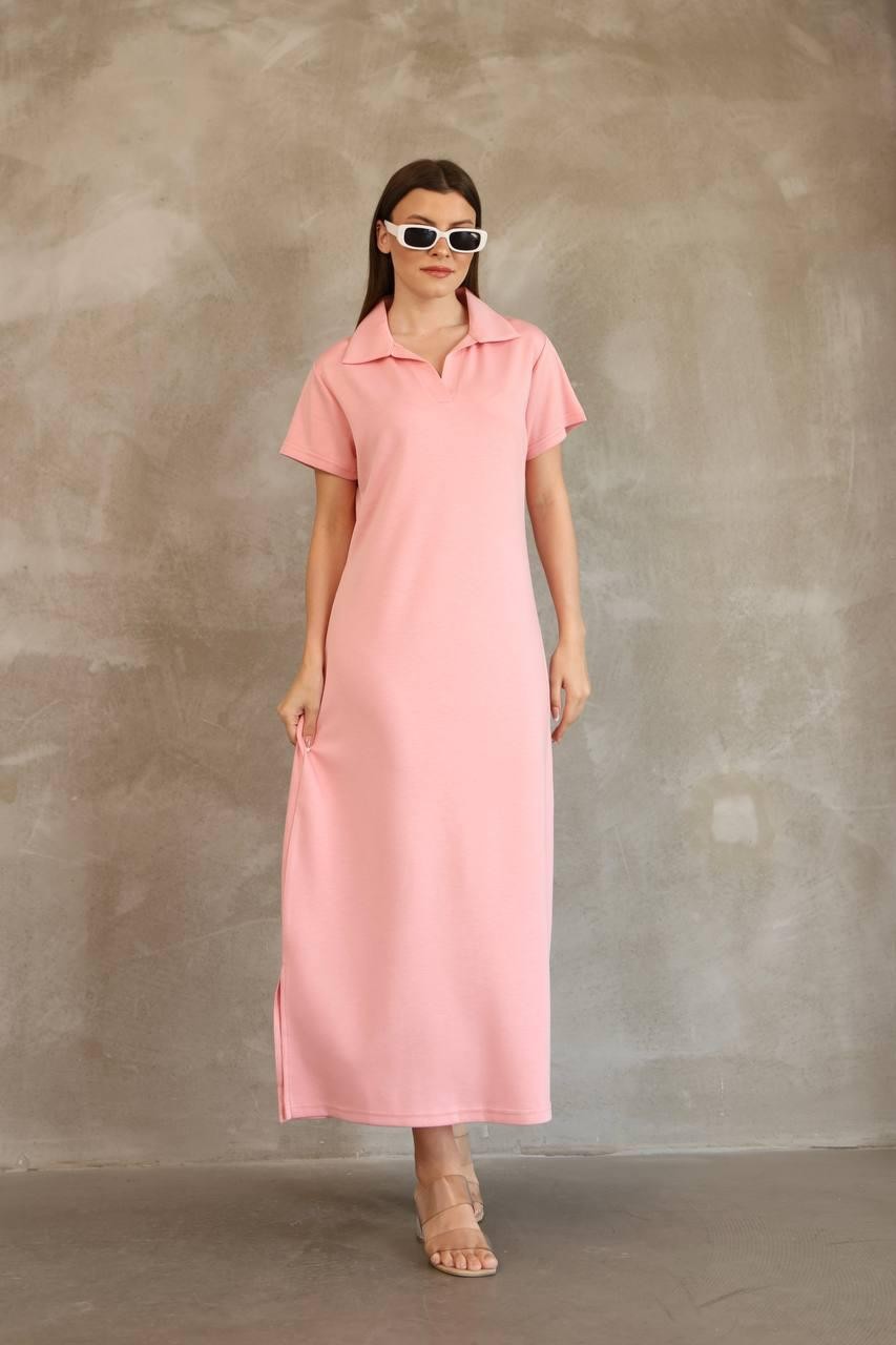 Kadın Polo Yaka Rahat Kesim Elbise - Pembe
