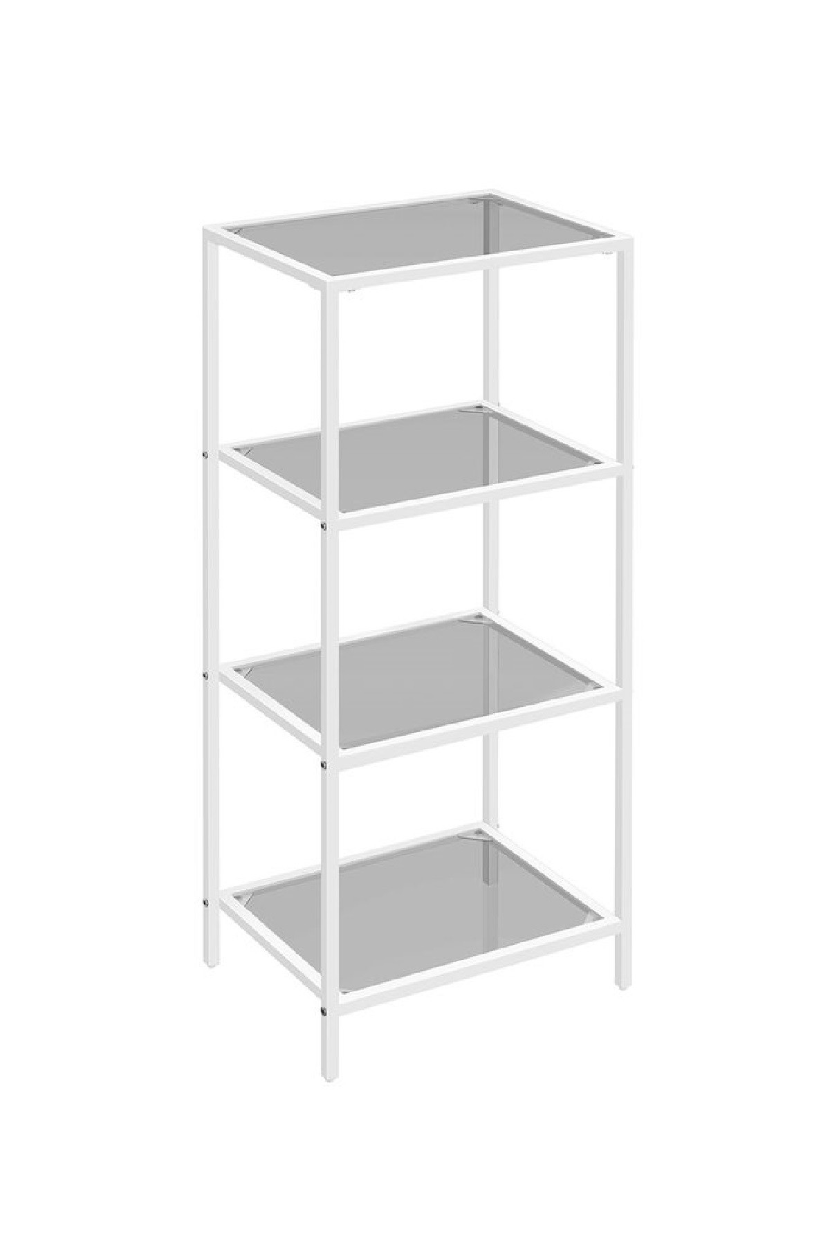 Modern 4 Katlı Metal İskeletli Cam Raflı Kitaplık Aksesuar Rafı