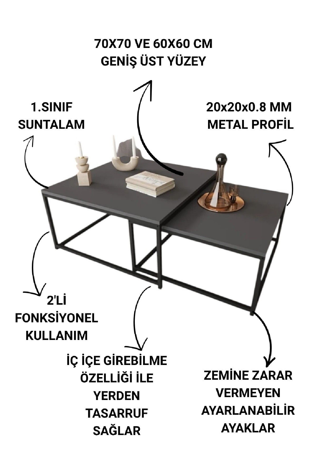 2’li Metal İskeletli Orta Sehpa Servis Sehpası