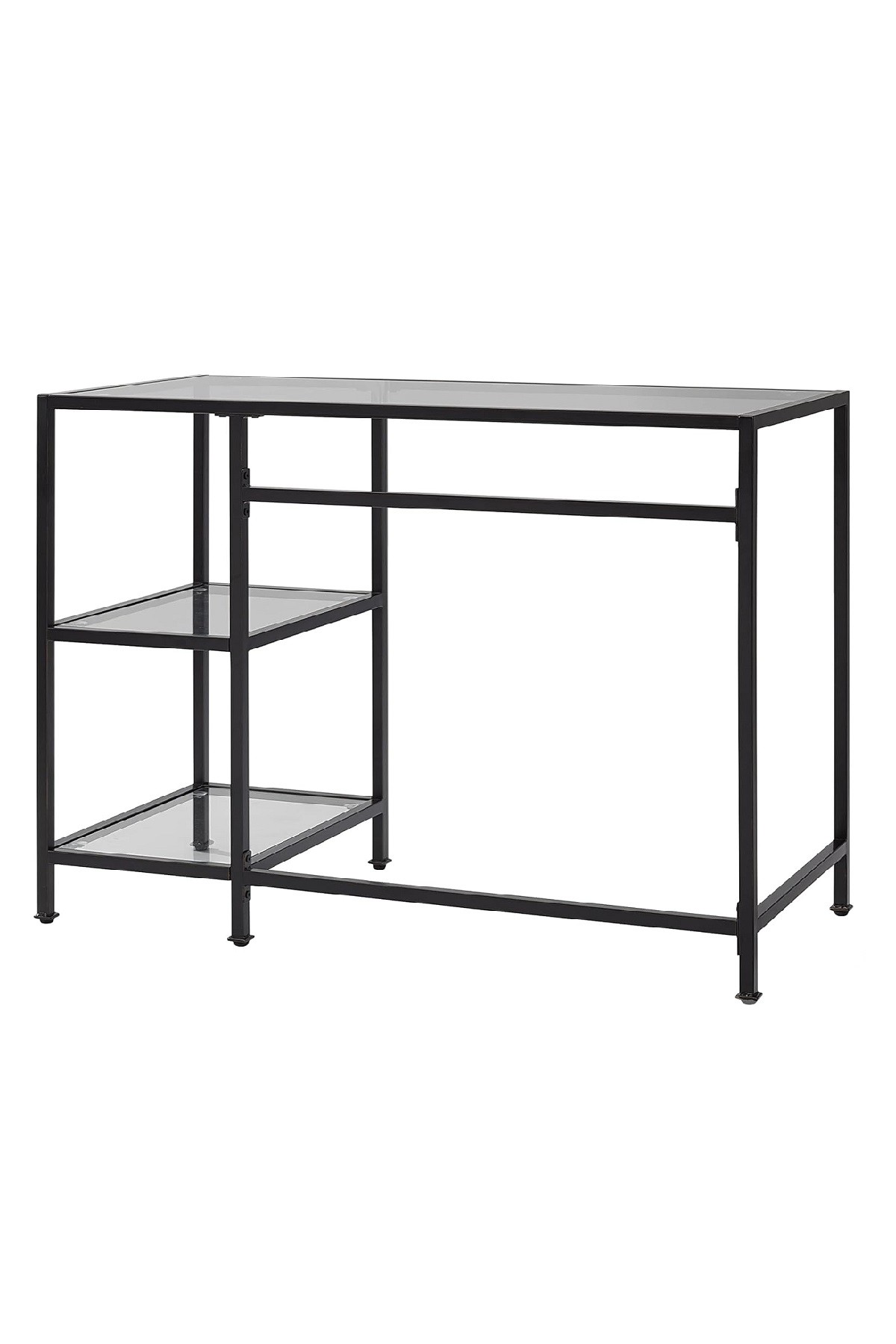 Modern Raflı Metal İskeletli Temper Camlı Çalışma Masası Makyaj Masası