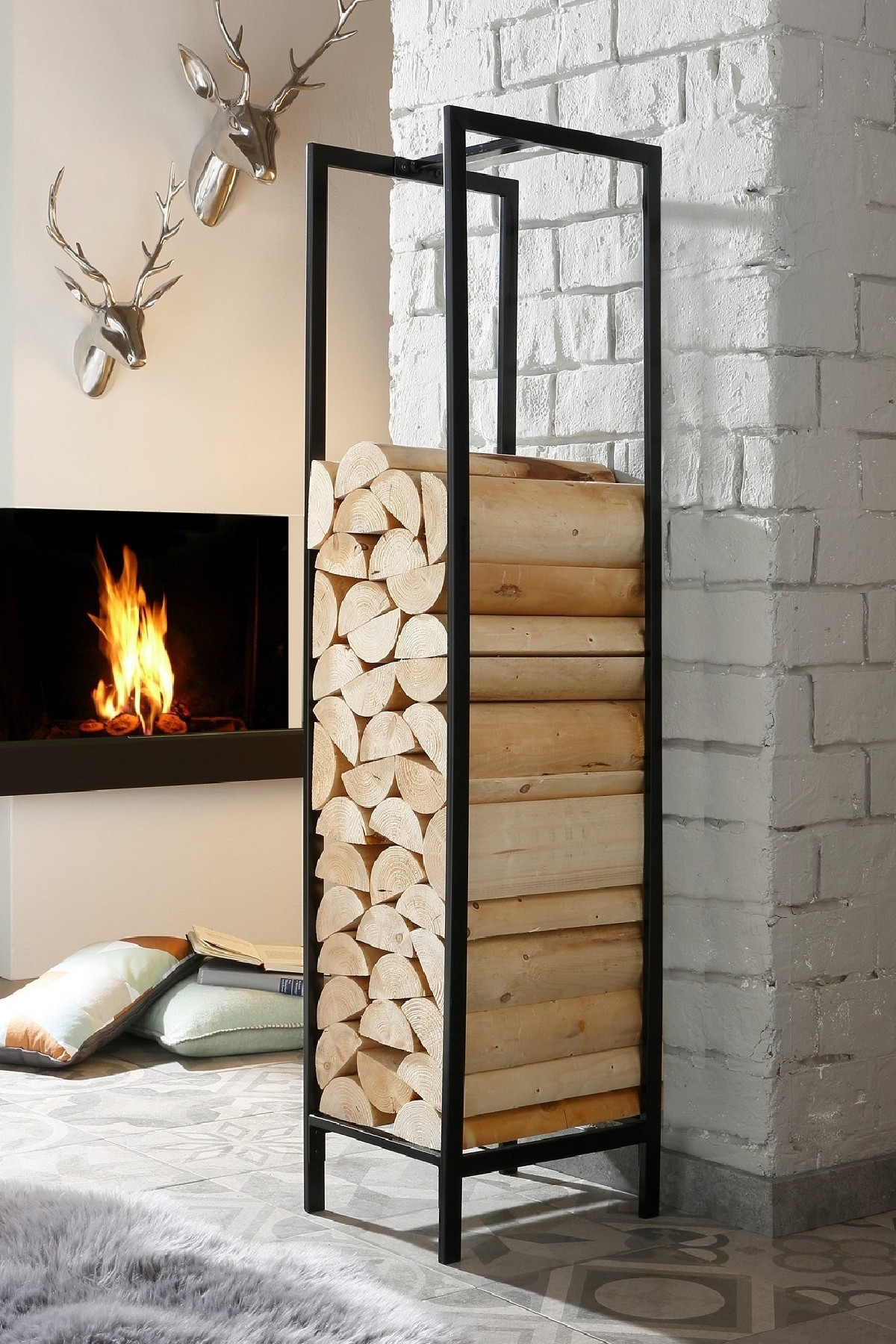 Minimalist Tasarım Metal Odunluk Şömine Yanı Odunluğu Odun Düzenleyici